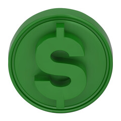 Green  Dollar coins isolated on a white background. 3d realistic coins. Green coin icons. Dollar coin sign. 3D png illustration.