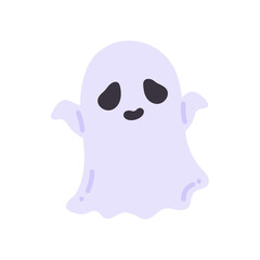 Cartoon ghost in white robe floating Haunt and scare people on Halloween night.