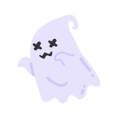 Cartoon ghost in white robe floating Haunt and scare people on Halloween night.