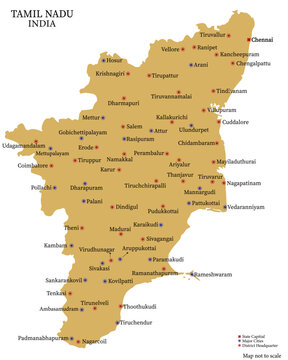 Major cities of Tamil Nadu Pinned on the Tamil Nadu Map