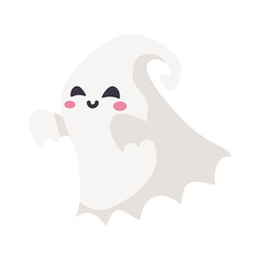 Cartoon ghost in white robe floating Haunt and scare people on Halloween night.