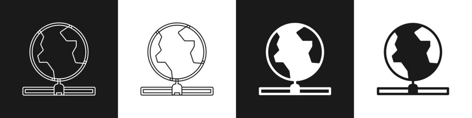 Set Global technology or social network icon isolated on black and white background. Vector