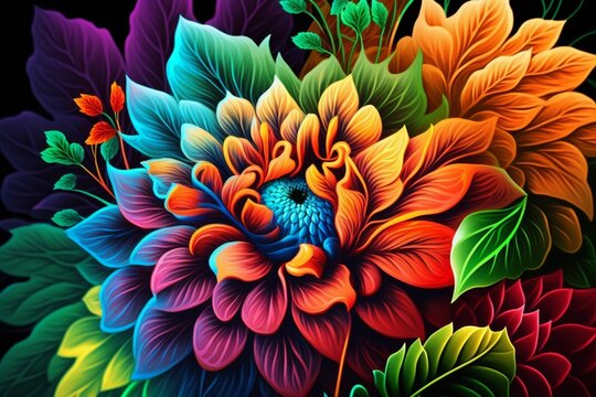 Flower wallpaper in hd image 3, in the style of digital painting and drawing, airbrush art, flower patterns