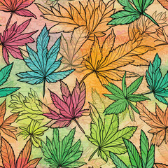 Fototapeta na wymiar Seamless Colorful Marijuana Pattern.Seamless pattern of marijuanas in colorful style. Add color to your digital project with our pattern!