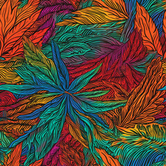 Seamless Colorful Marijuana Pattern.

Seamless pattern of marijuanas in colorful style. Add color to your digital project with our pattern!