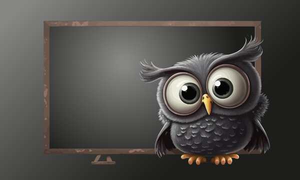 illustration of Owl at blackboard. Owl on the black background. Flat vector illustration