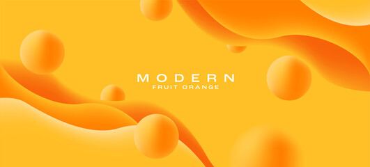 3d render juicy orange background with soft shapes of waves and spheres, tasty space with place for copy - obrazy, fototapety, plakaty