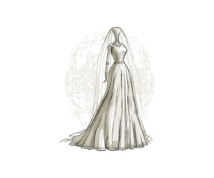 Retro wedding dress. Vector illustration desing.