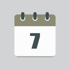 Vector icon calendar day number 7, 7th day month