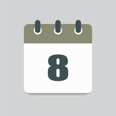 Vector icon calendar day number 8, 8th day month
