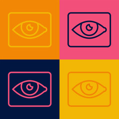 Pop art line Red eye effect icon isolated on color background. Eye redness sign. Inflammatory disease of eyes. Vector