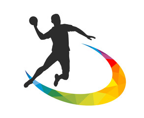 Handball sport graphic for use as a template for flyer or for use in web design. - 602664676