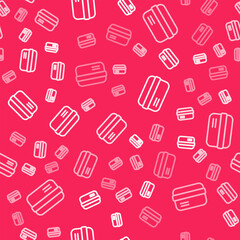 White line Credit card icon isolated seamless pattern on red background. Online payment. Cash withdrawal. Financial operations. Shopping sign. Vector
