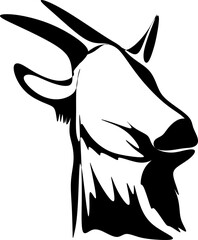 Goat head silhouette. Goat head icon. Farm animal black silhouette