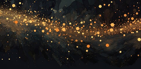 Gold dots on a black background, light particles for a luxury celebration. Drops sparkle on black. Generative AI. 