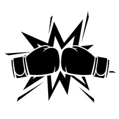 Emblem with boxing gloves. Box club label. Sport illustration in cartoon style. - obrazy, fototapety, plakaty