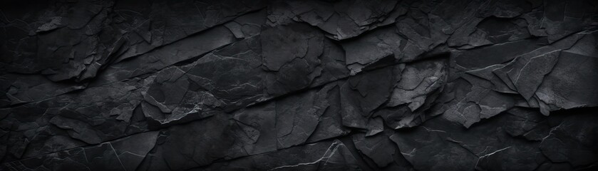 Black white stone texture. Rock surface. Close-up. Like a old rough concrete wall. Dark gray grunge background with space for design. Template. Backdrop. Wide banner. Panoramic - obrazy, fototapety, plakaty