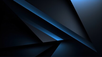 Black blue abstract modern background for design. Dark. Geometric shape. 3d effect. Diagonal lines, stripes. Triangles. Gradient. Light, glow. Metallic sheen. Minimal. Web banner.
