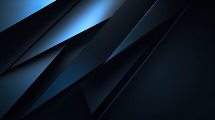 Black blue abstract modern background for design. Dark. Geometric shape. 3d effect. Diagonal lines, stripes. Triangles. Gradient. Light, glow. Metallic sheen. Minimal. Web banner.