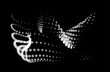 Math flow template for presentation. Light-emitting lines highlighting regularity space of particles. Ordered sinusoidal science. Processing a large data stream. Disappearing magical mysterious spots