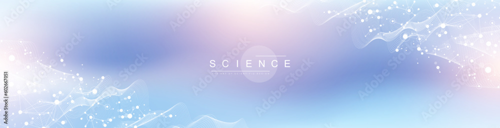 Poster molecular abstract structure background. scientific vector illustration with molecule dna. medical, 