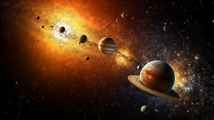 Naklejka na ściany i meble Solar system with a closed view of Mercury, Mars and Venus , Solar system in Galaxy