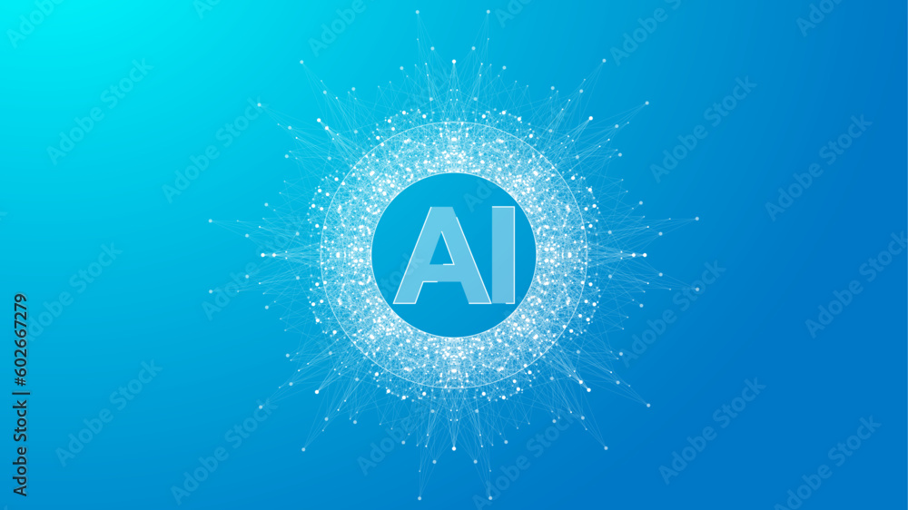 Poster Artificial Intelligence Logo Plexus effect. Future Tech Logo AI. Artificial Intelligence and Machine Learning Concept. Vector symbol AI. Neural networks and another modern technologies concepts