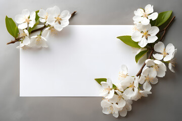 Mockup of Blank Paper on Branch of White Flower