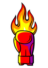 Emblem with boxing gloves. Box club label. Sport illustration in cartoon style.