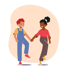 Little Boy And Girl Happily Stroll Together, Their Hands Entwined, Showcasing Innocence And Friendship In Their Bond