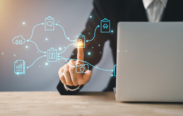 Document Management System (DMS). Digital online document database and paperless office. Enterprise...