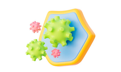 Immune system icon. Protection against viruses and bacteria. 3d rendering cartoon style illustration.