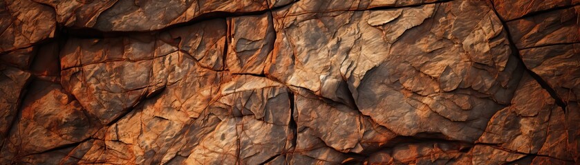 Dark red orange brown rock texture with cracks. Close-up. Rough mountain surface. Stone granite background for design. Nature. Wide. Panoramic.