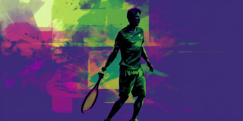 Fototapeta na wymiar Vibrant Wimbledon Art: Male Tennis Player Silhouette. Generative AI