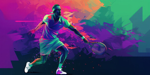 Plakat Sporty Male Athlete in Tennis Match. Wimbledon Wallpaper Background. Generative AI