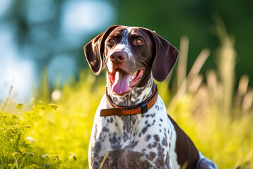Most beautifu german shorthaired pointer. Hunting dog in the field.
