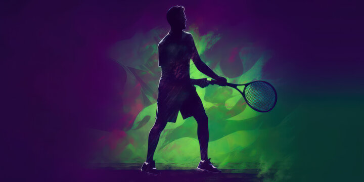 Dark Green & Dark Purple: Creative Tennis Player Silhouette. Generative AI