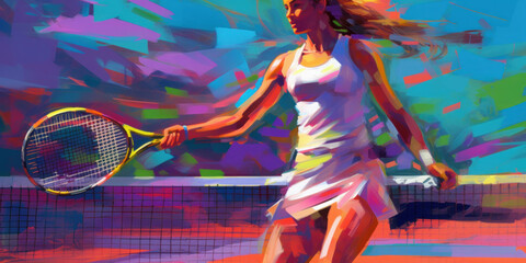 Creative and Dynamic Illustration of a Female Tennis Player. Generative AI