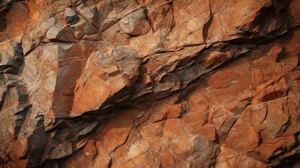 Abwaschbare Fototapete Makrofotografie Dark red orange brown rock texture with cracks. Close-up. Rough mountain surface. Stone granite background for design. Nature