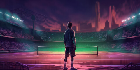 Action-Packed Tennis: Creative Male Player Illustration. Generative AI