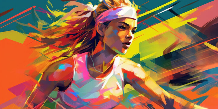 Creative and Dynamic Illustration of a Female Tennis Player. Generative AI