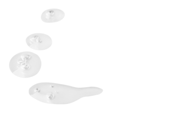 Swabs of transparent gel. Drops with gel bubbles. No background. PNG