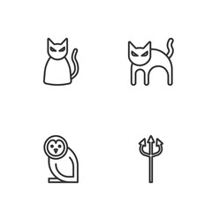 Set line Trident devil, Owl bird, Black cat and icon. Vector
