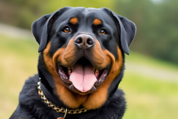 Obraz premium Сlose up portrait of a rottweiler dog