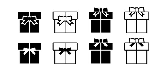 Gift box vector icon set. Christmas presents box symbol. Surprise present linear logo