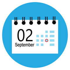 icon for web and applications, new calender, 02 september icon with white background