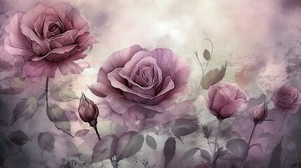 vintage wallpaper of dusky pink roses for paper print, background, invitation and greeting card. Generative AI