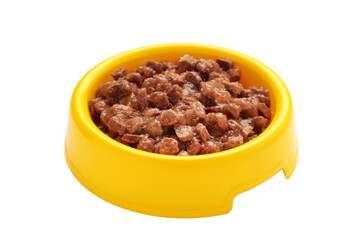 Bowl with pet food isolated on white background