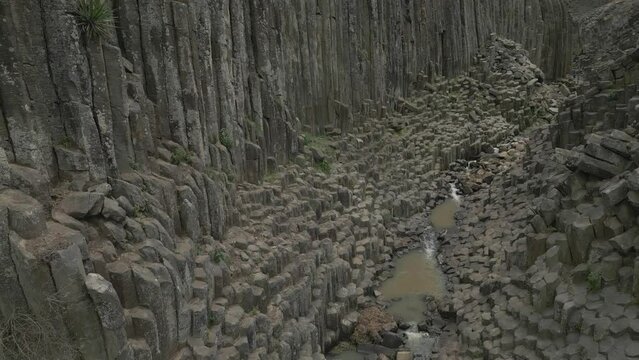 Aerial video of basaltic prisms. Travel and vacation concept. Nature video. 4k video of basaltic prisms. 