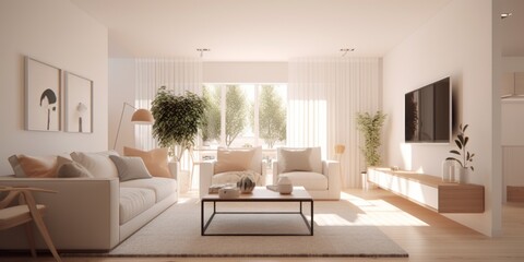 Naklejka na ściany i meble Contemporary Stylish Living Room Design AI Generated Generative AI